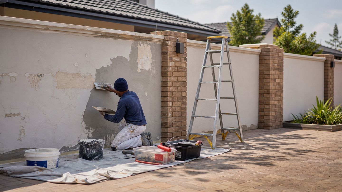 Building maintenance and repair work on an exterior property surface - view 8