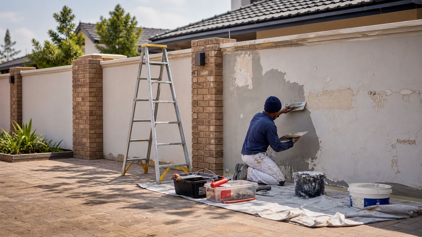 Building maintenance and repair work on an exterior property surface - view 9