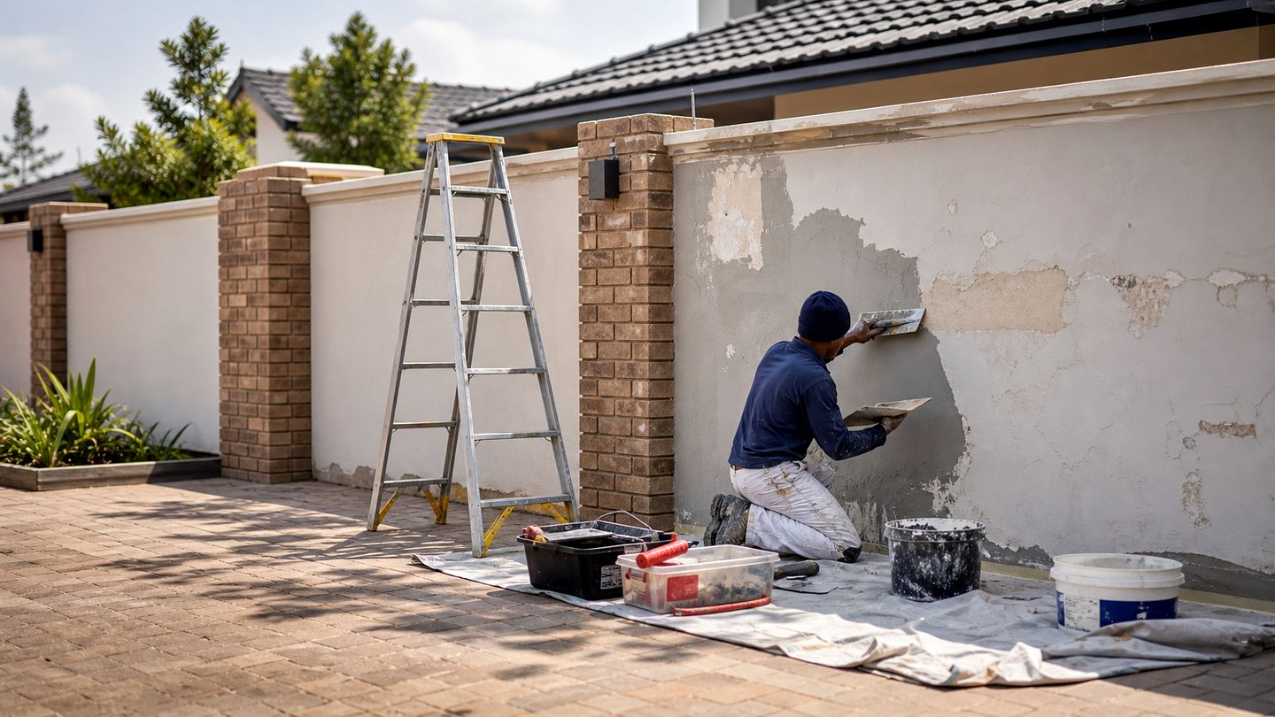 Building maintenance and repair work on an exterior property surface - view 11