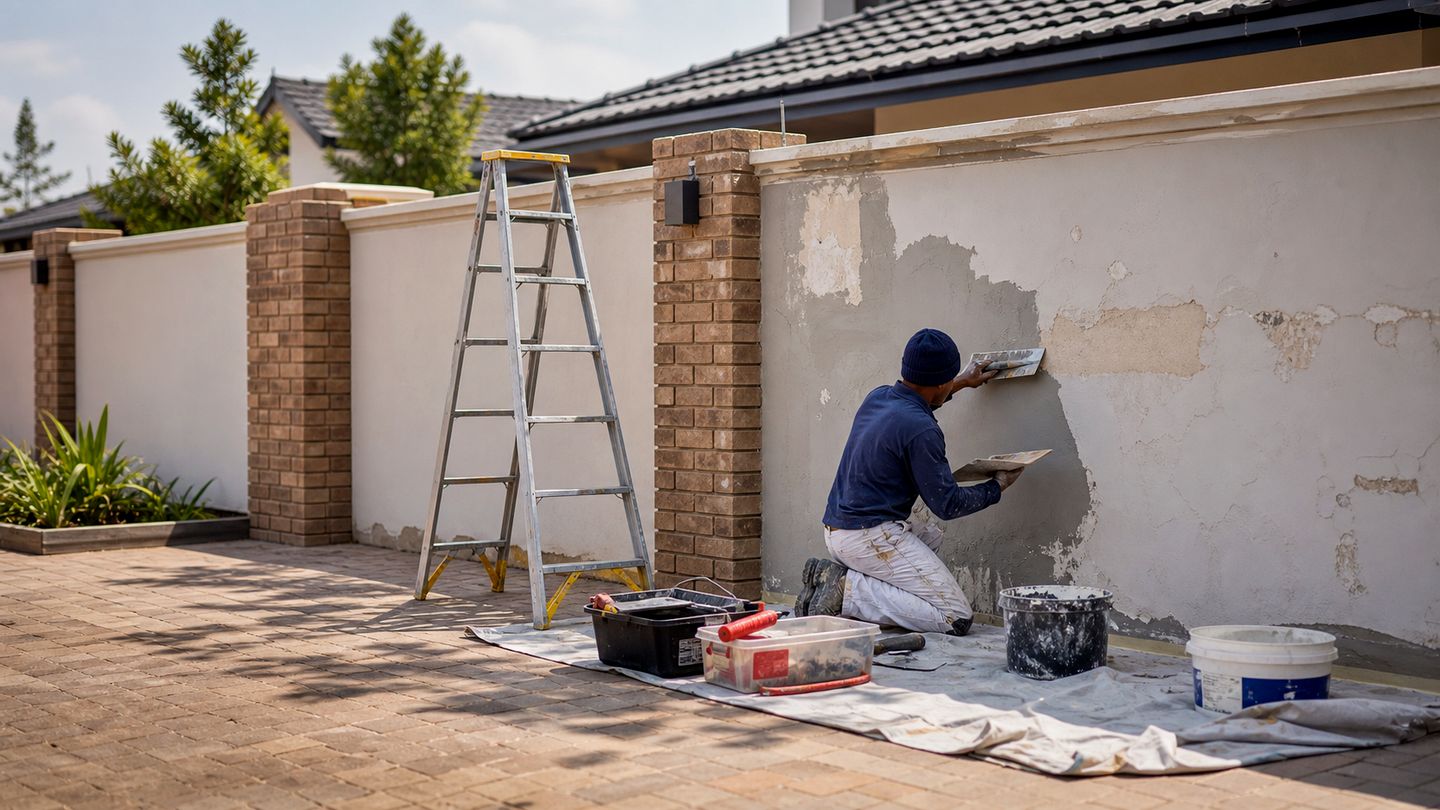 Building maintenance and repair work on an exterior property surface - view 14