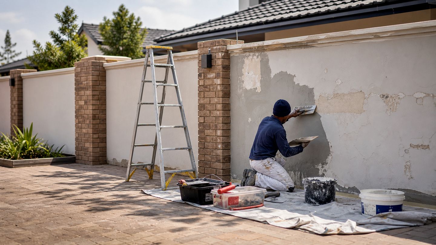 Building maintenance and repair work on an exterior property surface - view 15