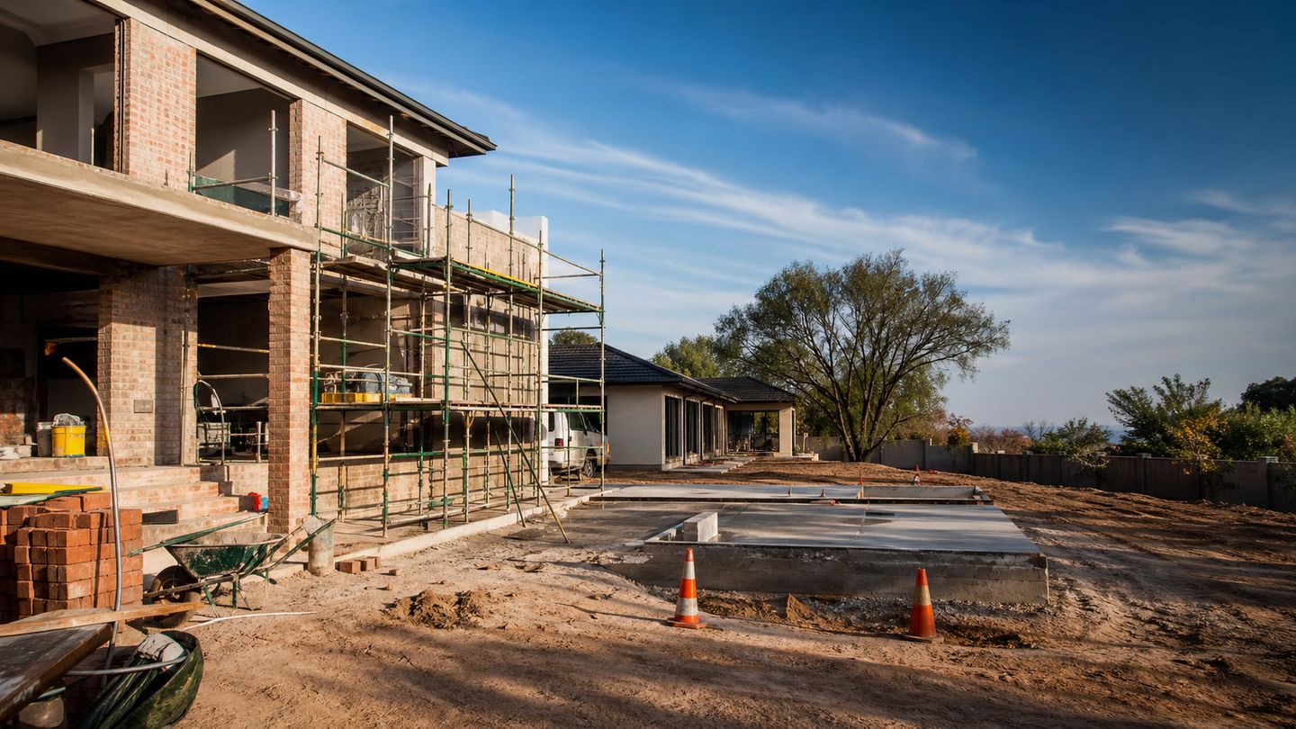 Construction work with brickwork, scaffolding and site activity in Gauteng - view 8