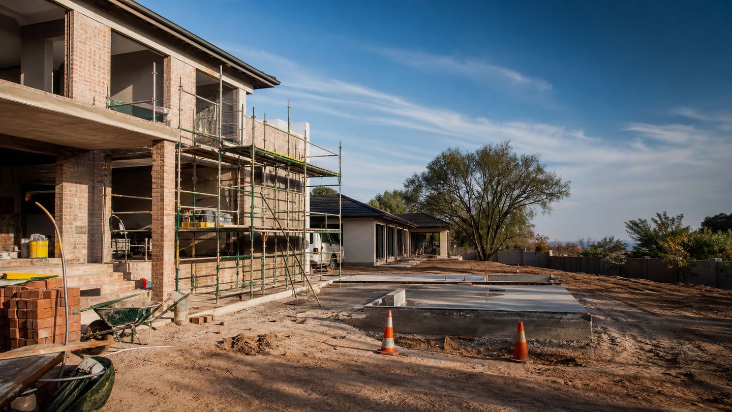 Construction work with brickwork, scaffolding and site activity in Gauteng - view 12